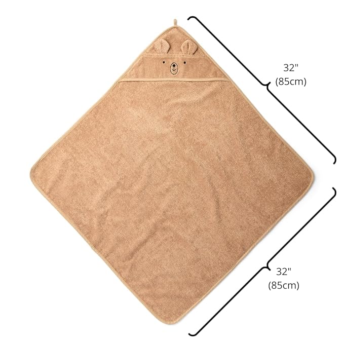 Hooded Baby Towels - 100% Organic Cotton Baby Bath Towels, 32" x 32" Super-Soft and Absorbent Baby Towels for Newborn 2-Pack (Rabbit Grey/Bear Natural)