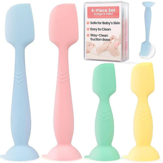 Upgraded 4-Pack Silicone Diaper Cream Spatula with Travel Case - Soft Full-Size & Mini Applicators for Rash Ointment, Diaper Care & Everyday Care, Ideal for Newborn Essentials and Baby Shower Gifts