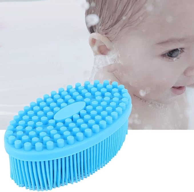 Silicone Baby Bath Brush Silicone Baby Sensory Brush Silicone Shower Skin Massage Brush for Baby Body Hair Washer(Blue)