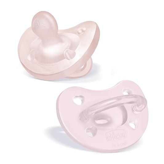 Chicco PhysioForma Orthodontic Pacifier for Babies 0-6 Months, 100% Soft Silicone, BPA Free & Breathing Support, 2-Pack with Sterilizing Case, Soft Pink