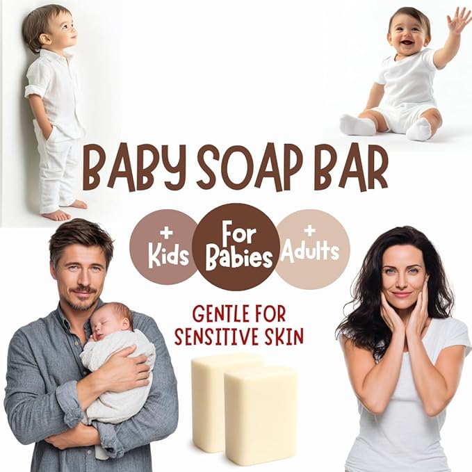 Fragrance Free Baby Bar Soap for Sensitive Skin | Unscented Natural soap bar for toddlers kids adults with gentle skin | Organic ING | Made in USA | 7 Bars (3.5 oz Each)