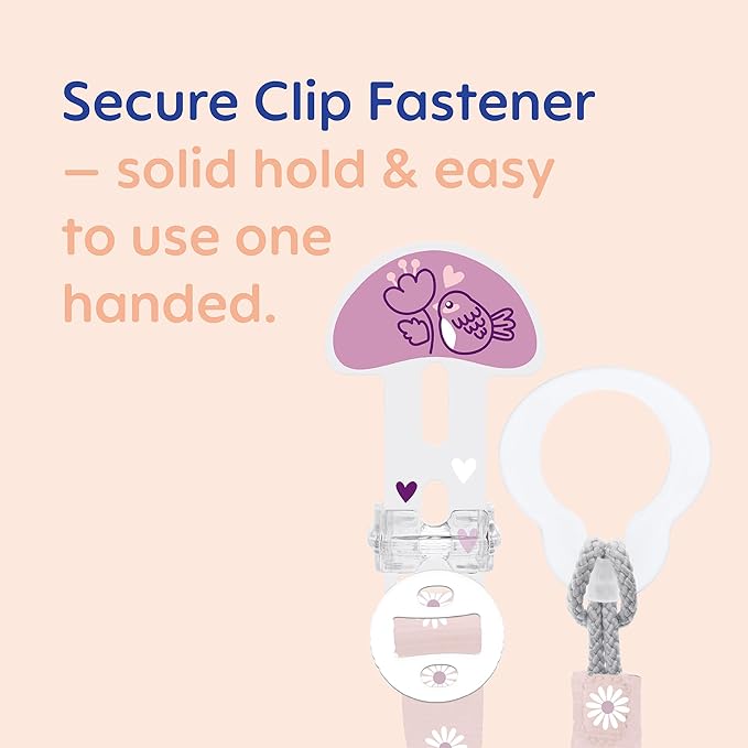MAM Dummy Clip | Baby Soother Clips Fit All MAM Soothers | Adjustable Length and Lightweight Design | Baby Accessories | Blue (Various Designs) | Dummies Not Included