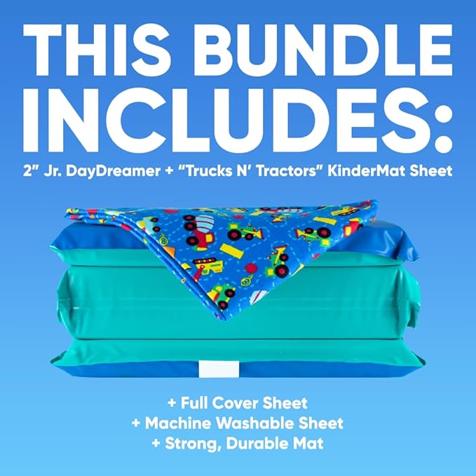 KinderMat 2" Jr. Daydreamer 2" x 19" x 44", 2 inches Thick, 4-Section Rest Mat, Blue/Teal, Great for School, Daycare, Travel, and Home, 100% Made in USA