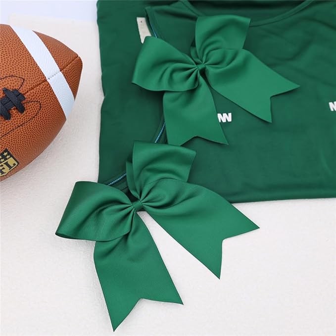 Pack of 2 Dark Green Jumbo Cheer Bow Hair Clips for School Girls Cheerleader Bows 8'' Dancing Softball Basketball Cheerleading Team Hair Accessories