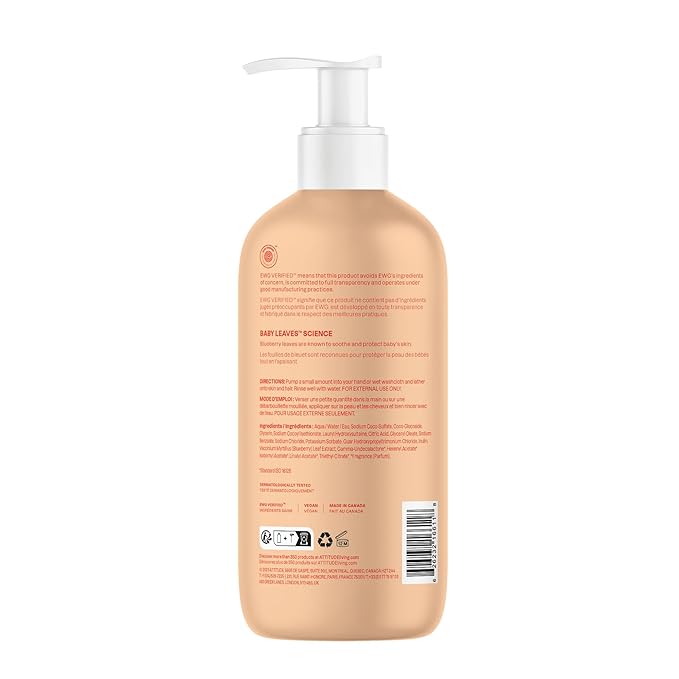 ATTITUDE Baby 2-in-1 Shampoo & Body Wash, EWG Verified, Dermatologically Tested, Vegan, Orange and Pomegranate Scent, 16 Fl Oz (Pack of 6)