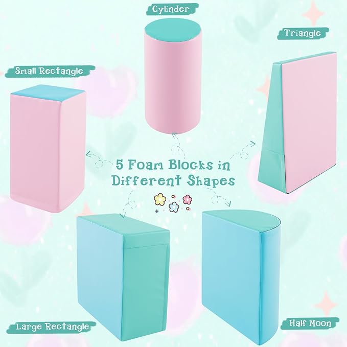 Costzon 5 Pieces Climbing Toys for Toddlers, Soft Foam Block Play Structures Infants Climbers for Child Development, Waterproof Kids Climbing Toys Indoor for Preschool Baby