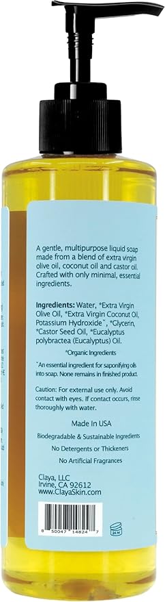 Liquid Castile Soap – Organic Ingredients, Biodegradable, Gentle for Sensitive Skin and Versatile Use (16 fl oz (Pump Cap), Eucalyptus)