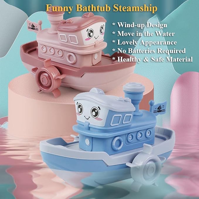 Wind-up Ship Bath Toy – Funny Wind-up Steamship Clockwork Steamboat (Blue)