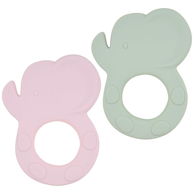Silicone Baby Teether Toy, Teething Toy for Babies, Pink Green Elephant Shape, Babies Teether, Easy to Hold, Sensory Stimulation for Infants, BPA Free, Food Grade, Newborn Baby Shower Gifts