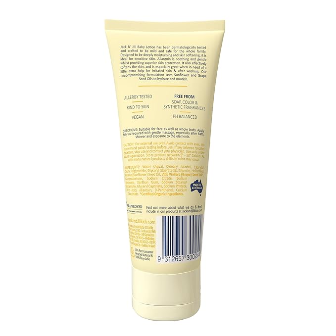 Jack N' Jill Natural Bathtime Baby Lotion - Fragrance Free Baby Lotion, Hypoallergenic, Dermatologically Tested, Unscented Body Lotion, Baby Lotion for Newborns, Vegan - 100 mL (Pack of 1)