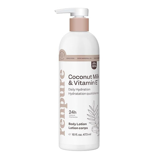Renpure Coconut Milk & Vitamin E Hydrating Body Lotion – 24HR Moisturization – Lightweight Daily Hydration – For All Skin Types – Coconut Oil & Vitamin E – 16 Fl Oz