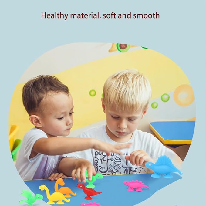 16 PCS Suction Cup Toys No Hole Bathtub Shower Toy Party Favor for Kids ,Dinosaur Silicone Sucker Toys Travel Window Toy for Toddlers Boys Girls