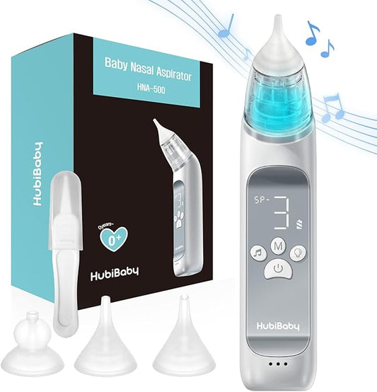 HubiBaby Nasal Aspirator for Baby, Electric Nose Aspirator, Nose Sucker, Automatic Nose Cleaner with 3 Silicone Tips, Adjustable Suction Level, Music and Light Soothing Function - FSA/HSA Eligible