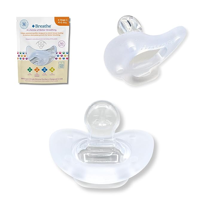 Breathe Orthodontic Baby Pacifier – Natural Oral & Facial Development – BPA-Free, Latex-Free, Pediatrician Developed – 100% Silicone 2 Pack (4-6 Months)