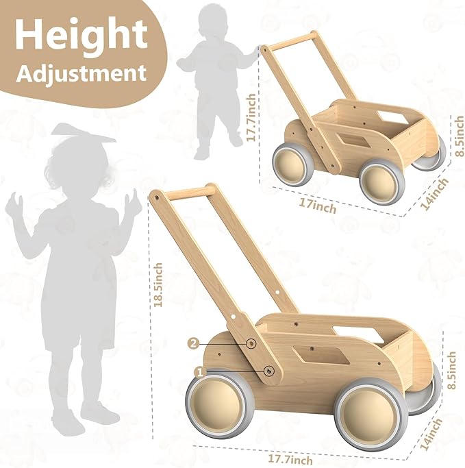 Wooden Baby Walker, Push and Pull Learning Walking Toys for Babies Infants to Toddler, Walker with Wheels for Boys Girls, Gift for Birthday Christmas, Natural
