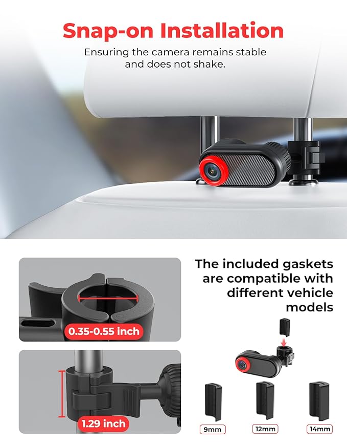 Luckview BM2A Baby Car Camera, Night Vision & 5.2" 1080P Display for Rear-Facing Car Seats, Easy No-Damage Install, Patented Anti-Shake Mount – Ideal for Parents and Pet Owners