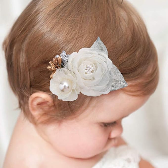 Flower Hair Clips Set-Cherrboll 3pcs Floral Hair Bow Accessories for Baby Girl Toddles Teen Gifts
