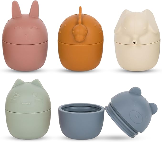 Brooklyn Neutral Non Toxic, Silicone Bath Toys-5 Pack Animal Bathtub and Water Toys for Babies
