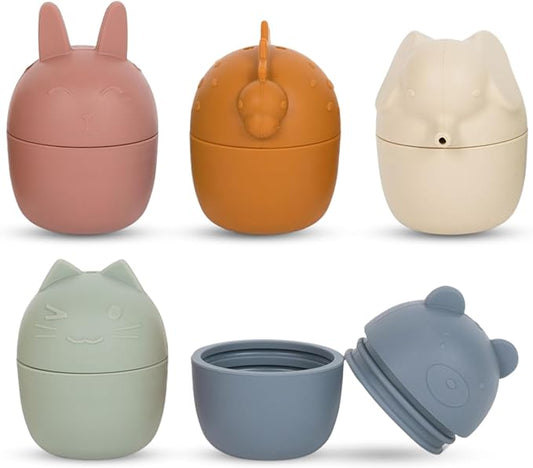 Brooklyn Neutral Non Toxic, Silicone Bath Toys-5 Pack Animal Bathtub and Water Toys for Babies