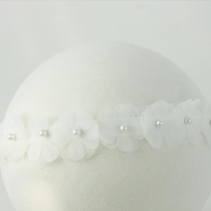 Nihao Baby Baptism Headband for Baby Girl Christening Newborn girl White Headbands with Bows 2 PCS