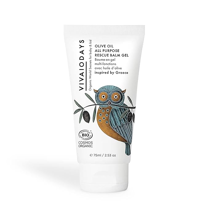 VIVAIODAYS - Olive Oil Rescue Balm Gel to Soothe Skin, Prevent Diaper Rash & Relieve Eczema, Gel Moisturizer for Face, 100% Natural, 96.8% Organic, COSMOS ORGANIC Certified, Safe for All Ages, 75 ml