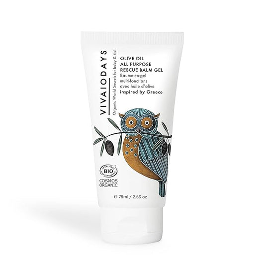 VIVAIODAYS - Olive Oil Rescue Balm Gel to Soothe Skin, Prevent Diaper Rash & Relieve Eczema, Gel Moisturizer for Face, 100% Natural, 96.8% Organic, COSMOS ORGANIC Certified, Safe for All Ages, 75 ml