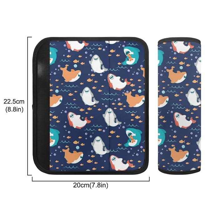 ENLACHIC Kids Car Seat Belt Cover, Cute Cartoon Animal Print Baby Car Seat Strap Pads Infant Car Seat Protector Car Accessories Universal All Cars,Cut Shark