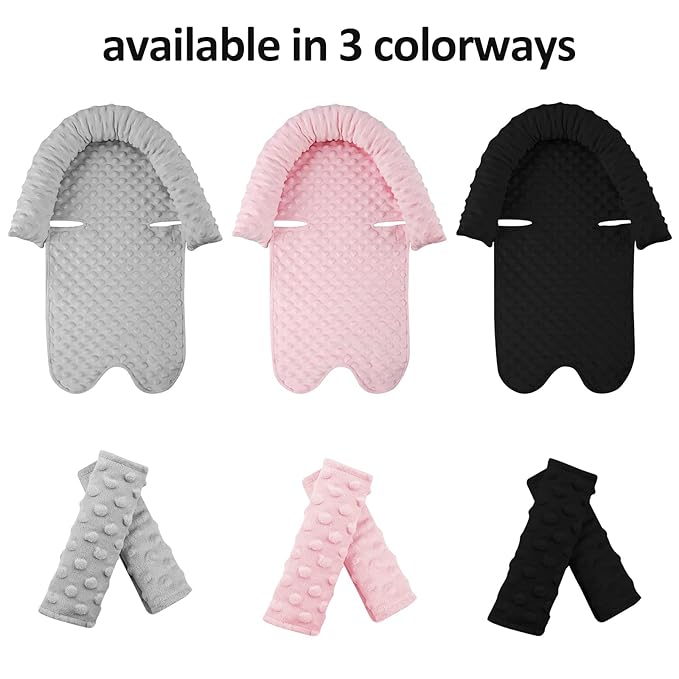 Pea Pod Infant Carseat Insert Baby Car Seat Head and Body Support with 2 Strap Covers, Ultra Soft Warm Minky Dot Fabric Backing, Baby Essential for Newborn, Black