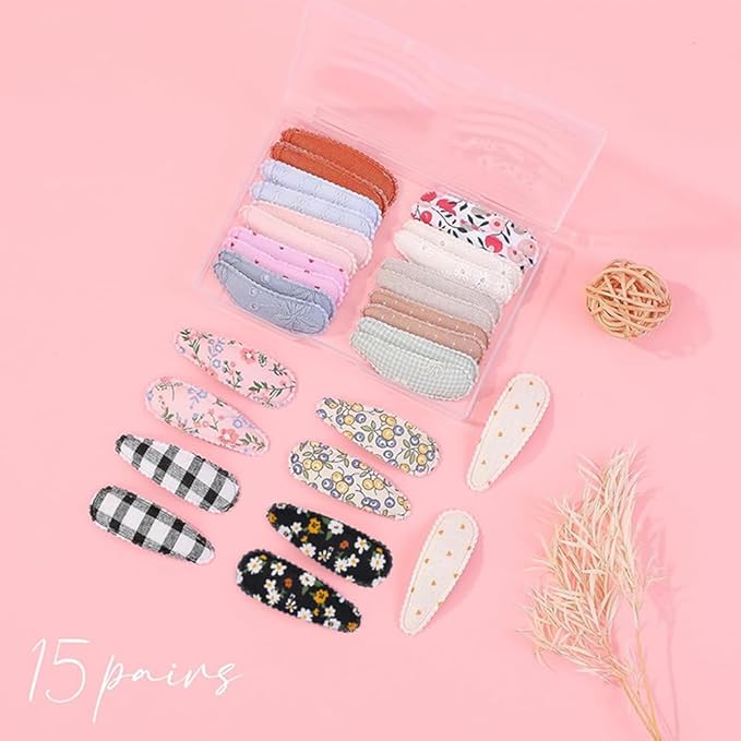 30 PCS Girl Hair Clips Floral Print Toddler Hair Clips 2.2in Non Slip Wrapped Snap Hairpins for Kids Barrettes Hair Accessories for Baby Toddler Girls