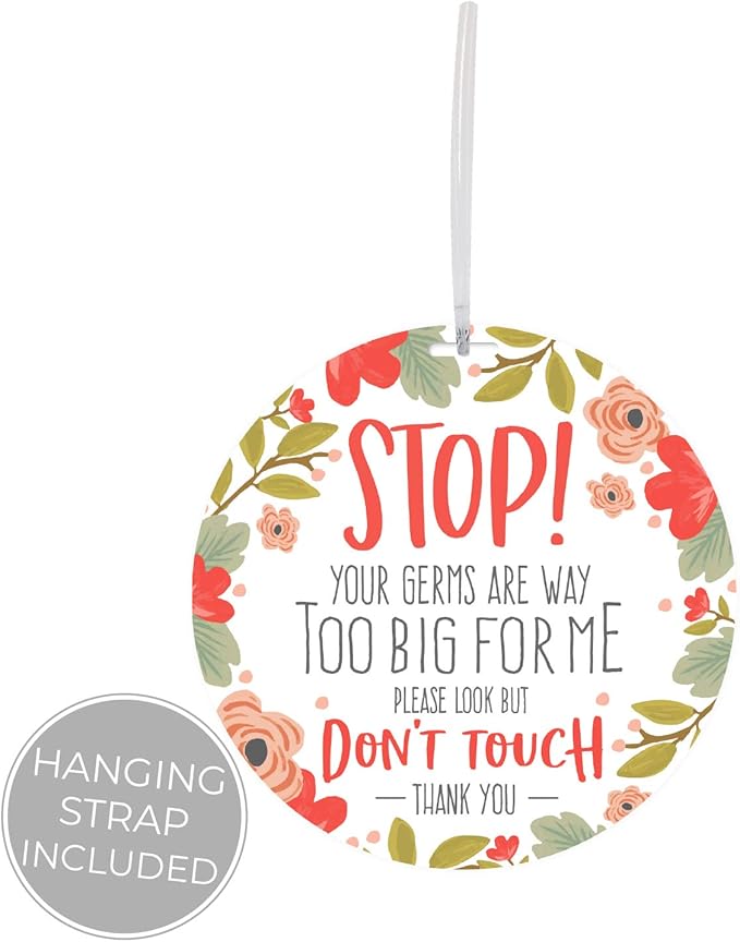 CANOPY STREET Stylish Floral Stop! Don't Touch Baby Car Seat Sign/Modern Illustrated Baby Stroller Germ Tag