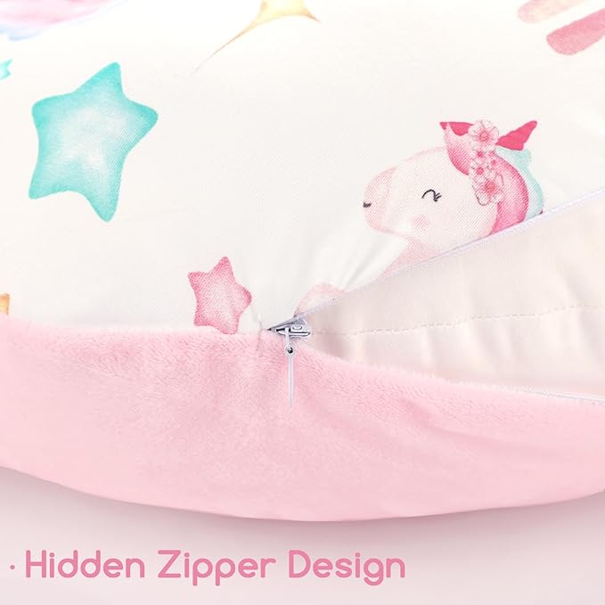 Newborn Lounger Cover for Boys Girls, Soft Comfortable Baby Lounger Cover 1 Pack Reversible Removable Fleece Slipover for Infant Lounger Pillow, Unicorn (Cover Only)