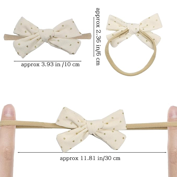 Baby Girl Hair Bow Nylon Headband with Dots, Corduroy Tiny Bow Hair Bands 12pcs for Newborn Infant Toddlers(corduroy B 12PCS)