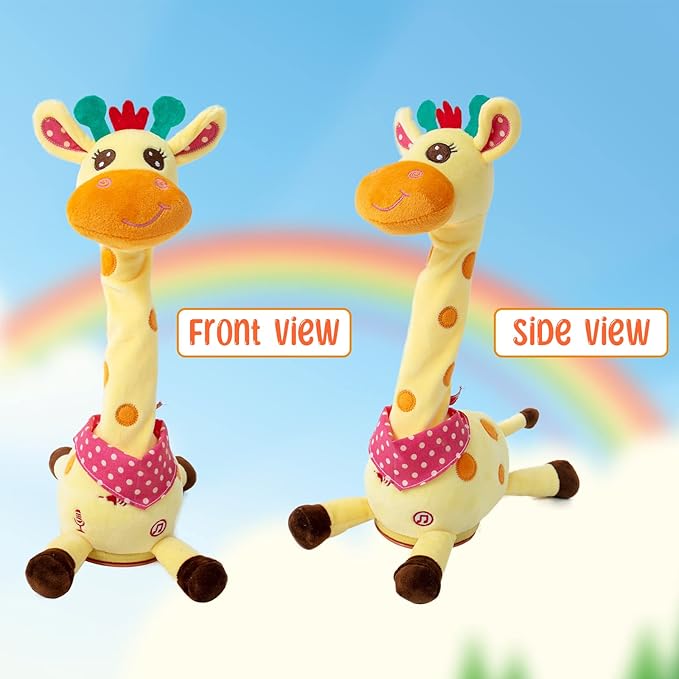 Dancing Talking Giraffe Plush Toy, Funny Singing Recording & Repeating Musical Giraffe, Unique Valentine's Day Gift for Girlfriend Boyfriend, Interactive Fun for Baby Toddlers Kids(Yellow)