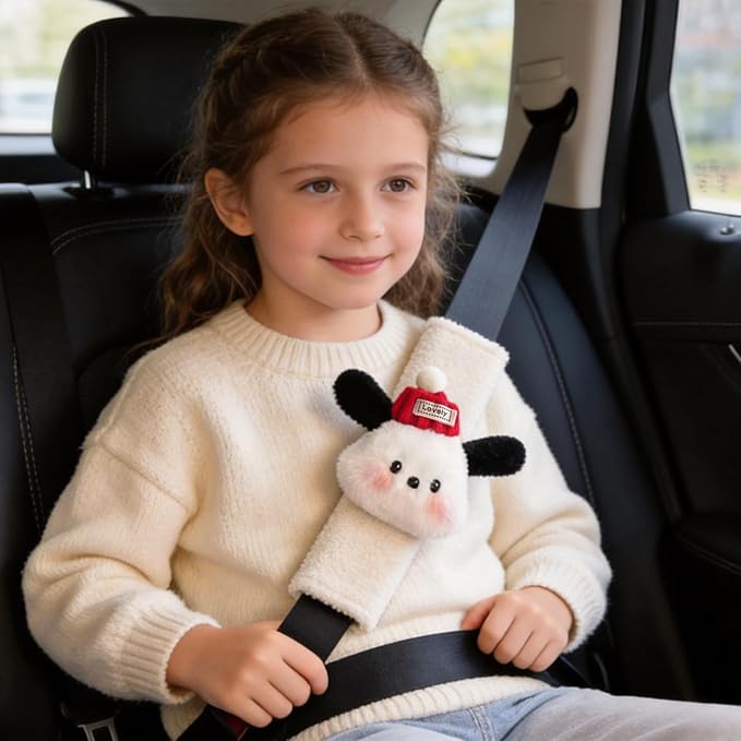 2 PCS Seat Belt Cover Pad, Cute Kawaii Animal Dog Seatbelt Covers for Kids and Adults, Winter Plush Fluffy Soft Seat Belt Cover, Cartoon Seatbelt Cushion,Car Seat Strap Pads (G-Dog)
