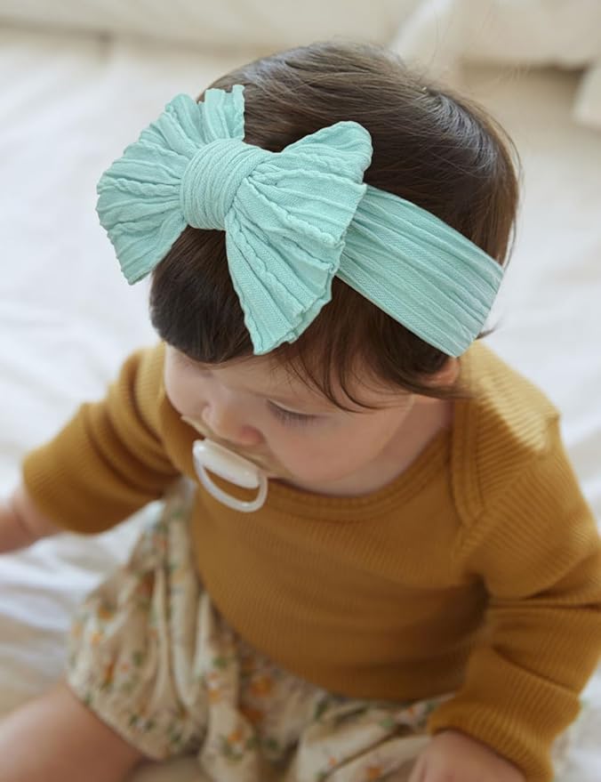 Stretchy Headbands with Bows for Newborn, Infant and Toddler Girls, Beige Unisex Head Wraps (6 Pack, 03H-09)