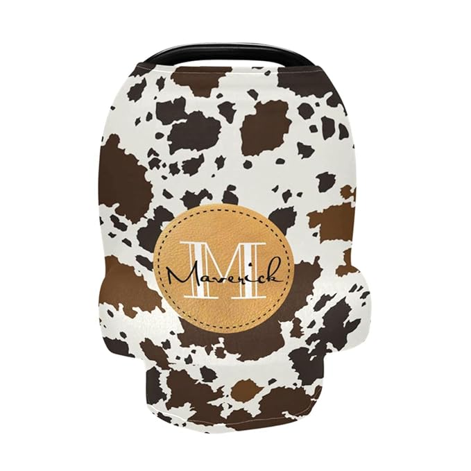 Personalized Baby Car Seat Cover for Babies, Custom Name Baby Car Seats Canopy for Boys Girls, Nursing Breastfeeding Stroller Covers for Infant Newborn, Shower Gift for Baby (Cow Stripes)