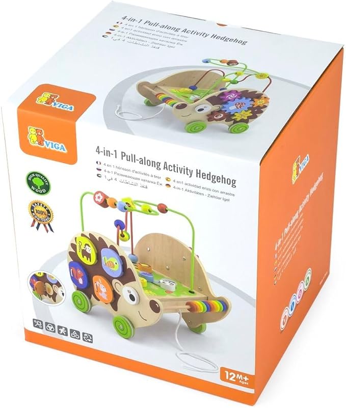 VIGA VIGAtoys Toys 50012 Pull-Along Activity Hedgehog Multi-Coloured, Multicolor
