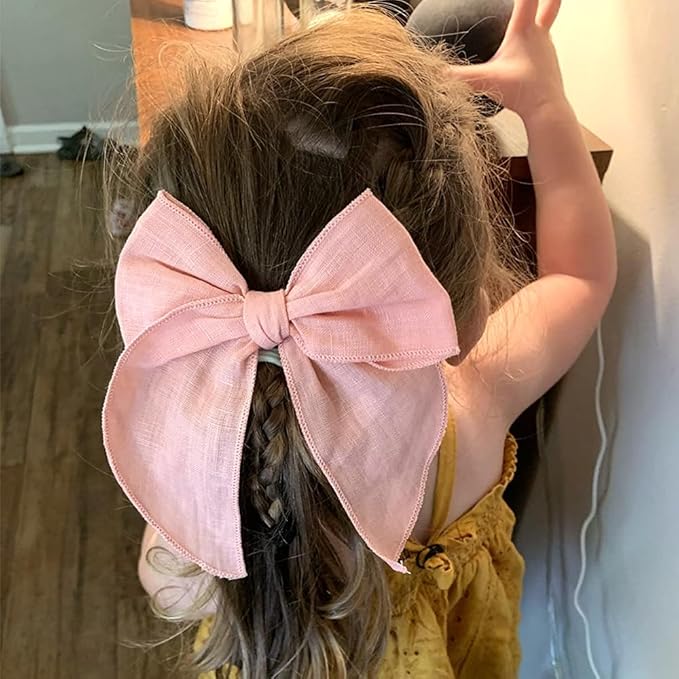 Pack of 4 Gorgeous Fable Bow Hair Clips for Girls Women Linen Hair Bow Alligator Clips Toddler Baby Mom Young Girl Hair Accessories (Pink/Rose)
