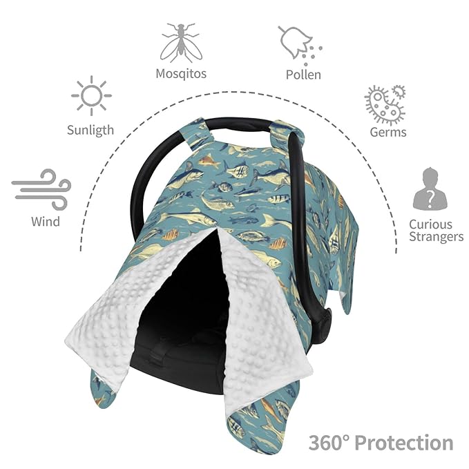 Ocean Fish Baby Car Seat Canopy Nursing Cover for Newborn Car Seat Breastfeeding Covers Blanket Newborn Shower Gift