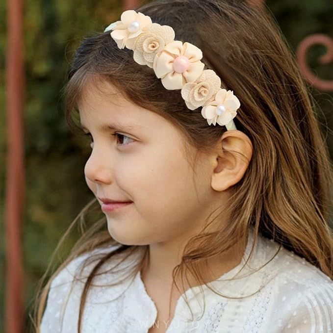 Baby Girl Flower Headbands Set, 3pcs Elastic Nylon Floral Hair Band, Bows Wrap for Infant Newborn Toddler