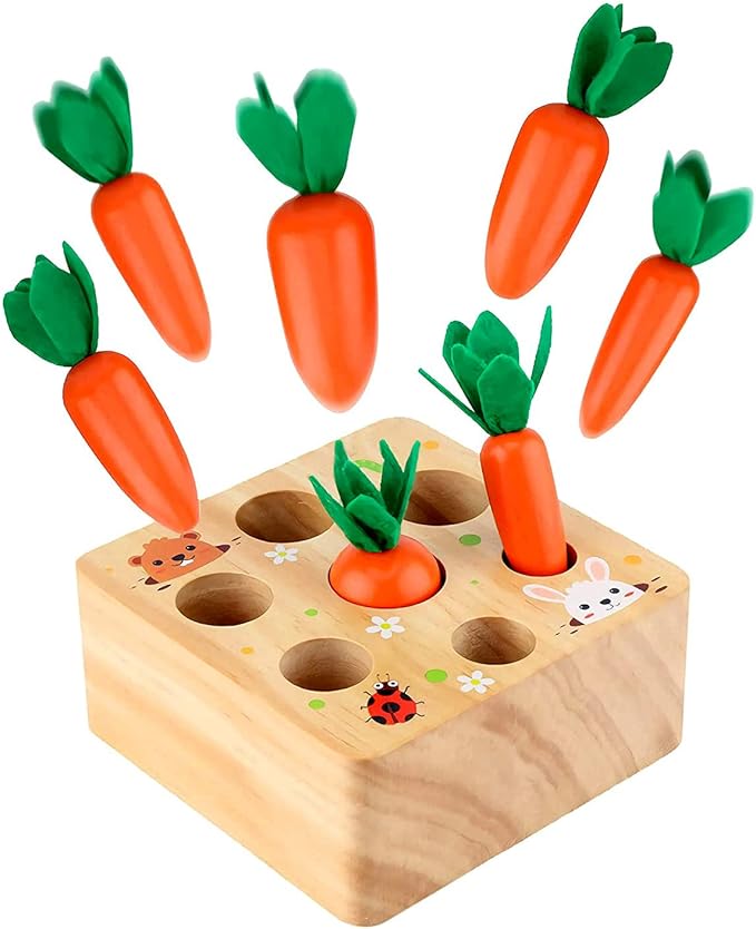 Montessori Toys for 1 Year Old, Carrot Shape Size Sorting Game, Wooden Easter Baby Toys for Babies 6-12 Months Fine Motor Skills Development Age 1-5, Easter Party Favors for Kids