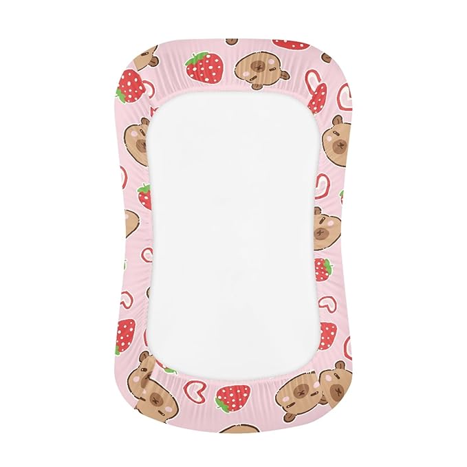 Heart Strawberry Capybara Baby Lounger Cover for Girls Newborn Lounger Covers Removable Sleeping Baby Nest Slipcover Soft Comfortable Snuggle Me Cover 31.5'' x 21.3''