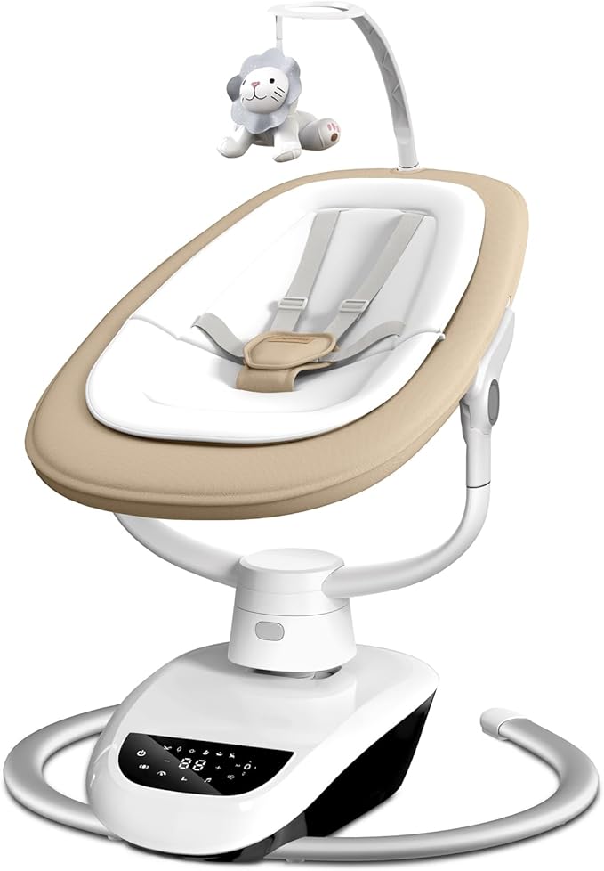 Angelbliss Baby Swing with Custom Motion, 3D-Motion Electric Swing with 6 Unique Motions & 4-Speeds, Bluetooth Enabled, 13 Preset Lullabies (Beige)