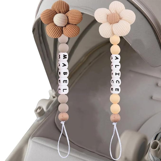 Personalized Baby Flower Pacifier Clip with Name, Custom Floral Flower Pacifier Clip Baby Accessories (B)