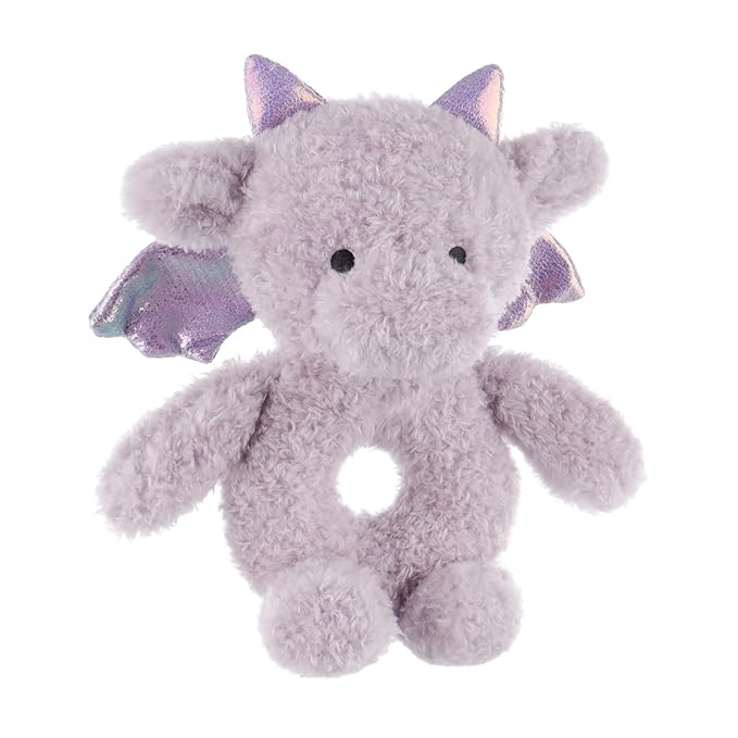 Apricot Lamb Purple Dragon Soft Baby Rattle for Boys and Girls, Plush Stuffed Animal Rattle Toy Lovey for The Newborn, 0-3 Months, 0-6 Months and Above