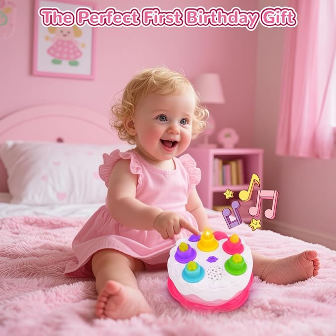 Love&Mini Birthday Cake Toy - Musical Toy Cake for 1 Year Old Boys Girls, Blow Candles & Counting Fun, First Birthday Gift for Toddlers (1-3 Years)