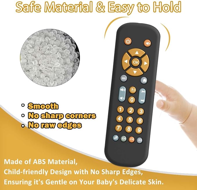 Baby TV Remote Control Toy with Music, TV Remote Toy with Realistic Light and Sound - English, French and Spanish 3 Language for Infant Toddler Play Remote Musical Toys, BPA Free