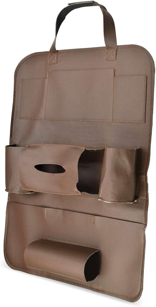 JDMBESTBOY Brown Universal Car Back Seat Organizer with Larger Protection & Storage - Holder, Reinforced Corners to Prevent Sag, Eco Friendly Materials - Great Travel Accessory for Kids