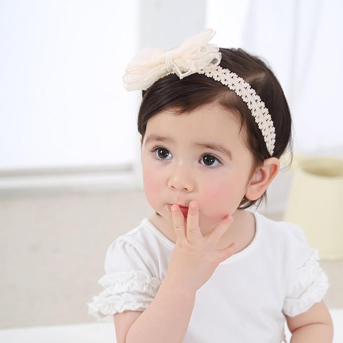 Baby Girls Cute Lace Bow Headband Soft Cotton Elastic Hair Accessories for Toddlers Newborns Ideal for Birthdays Baby Shower Photoshoots Special Occasions