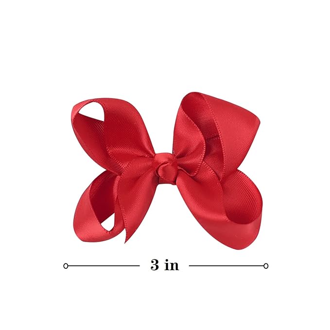 3 Inch Satin Bow for Little Girls - 2 Pcs (Red)